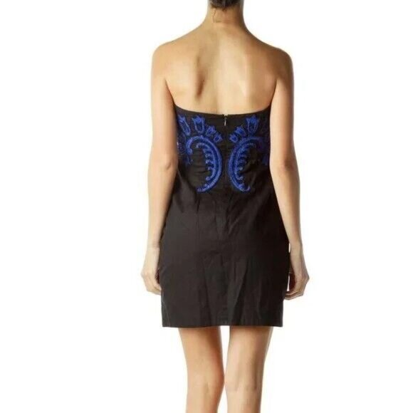 French Connection Strapless Dress Size 6 (US 2) Black Blue Beaded 100% Cotton - Picture 2 of 9
